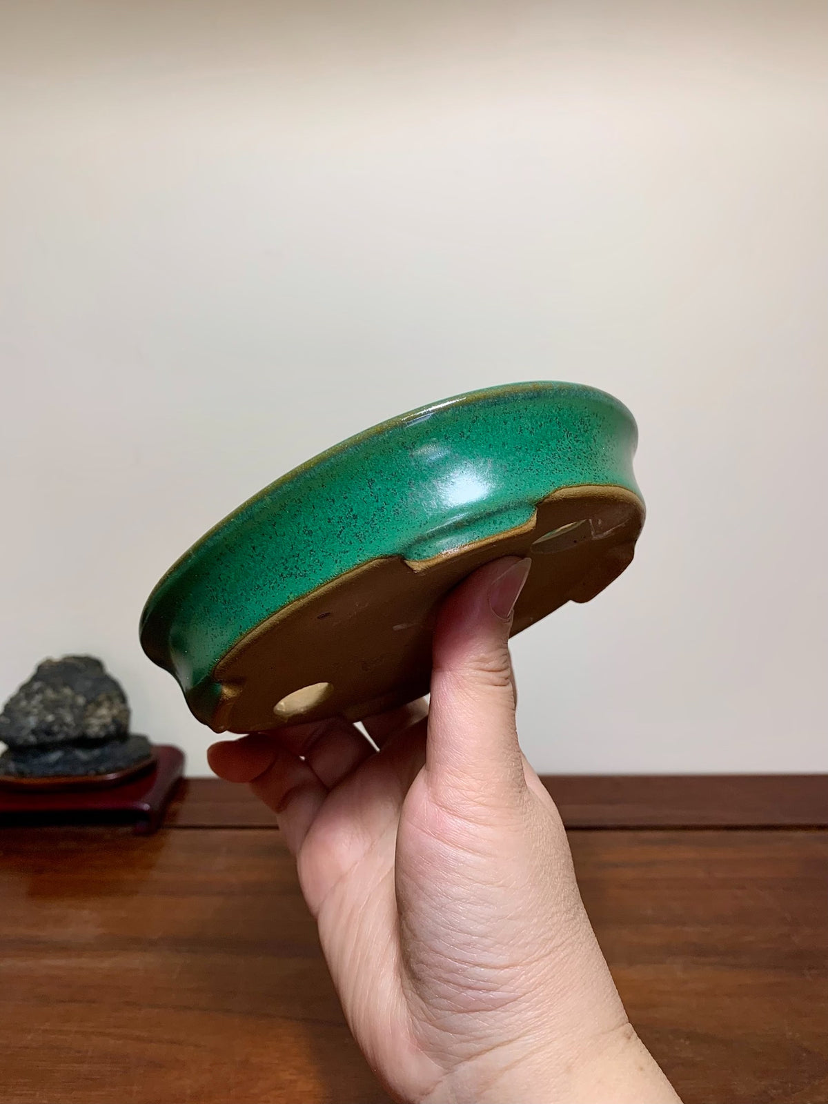 Cloth-Textured Glaze, Oval Outer Rim, Maple Tree Pot by Yamafusa