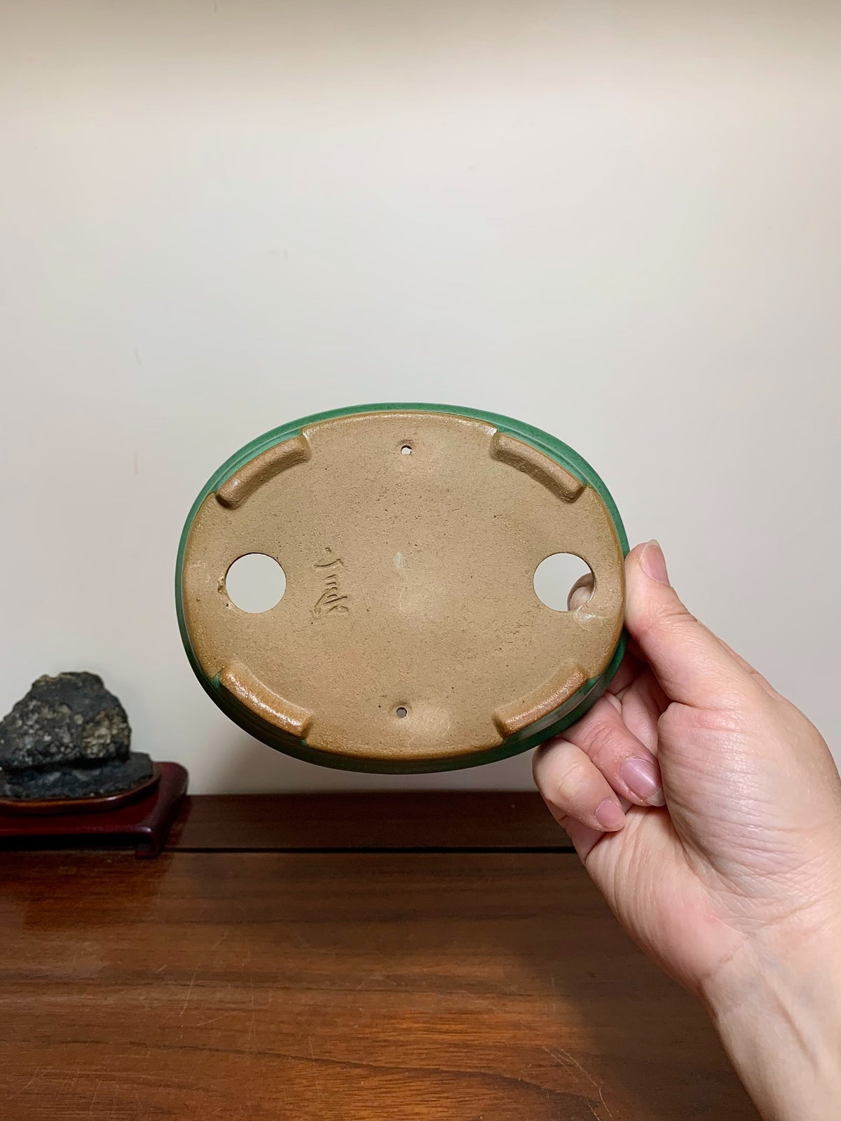 Cloth-Textured Glaze, Oval Outer Rim, Maple Tree Pot by Yamafusa