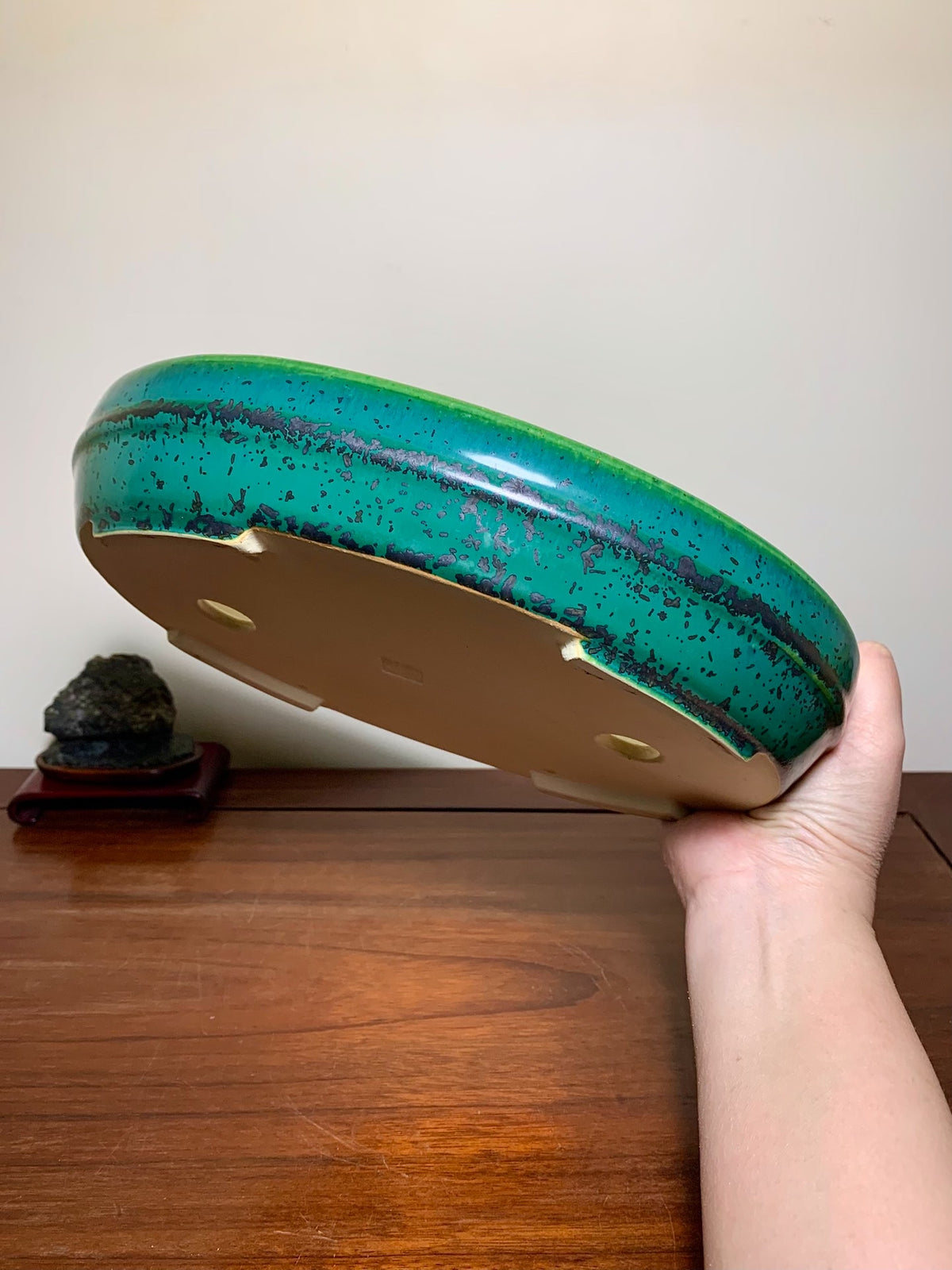 Sen Dai Kōyō, Cloth-Textured Glaze, Middle Band, Oval, Japanese Flower Pot