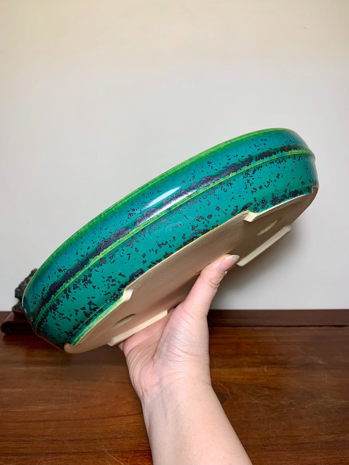 Sen Dai Kōyō, Cloth-Textured Glaze, Middle Band, Oval, Japanese Flower Pot