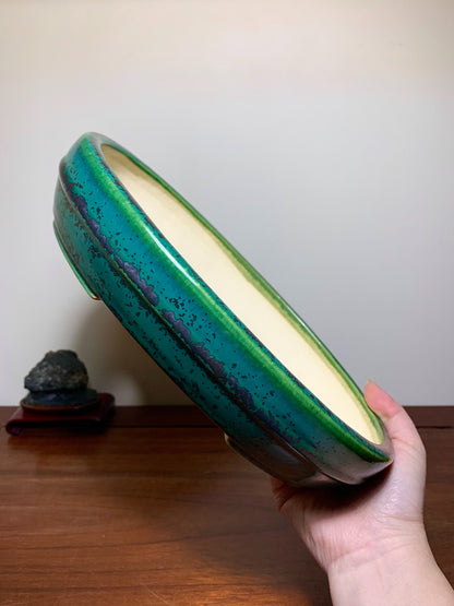Sen Dai Kōyō, Cloth-Textured Glaze, Middle Band, Oval, Japanese Flower Pot
