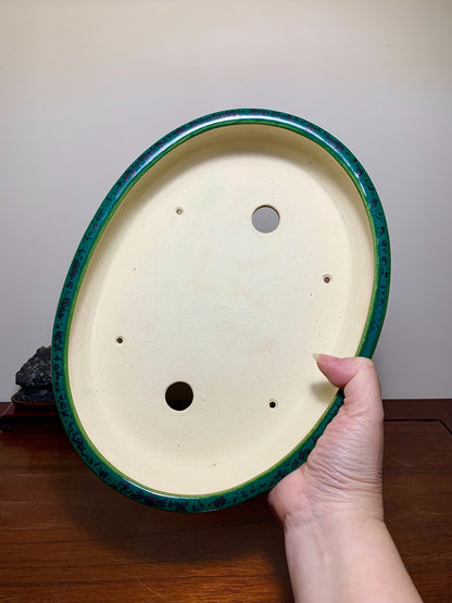 Sen Dai Kōyō, Cloth-Textured Glaze, Middle Band, Oval, Japanese Flower Pot