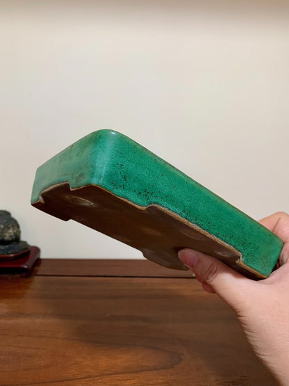 Cloth-Textured Glaze, Cut-Foot Rectangular Maple Tree Pot by Yamafusa