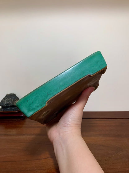 Cloth-Textured Glaze, Cut-Foot Rectangular Maple Tree Pot by Yamafusa