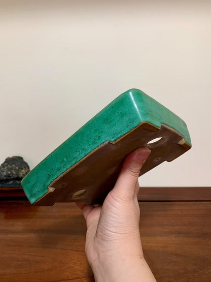 Cloth-Textured Glaze, Cut-Foot Rectangular Maple Tree Pot by Yamafusa