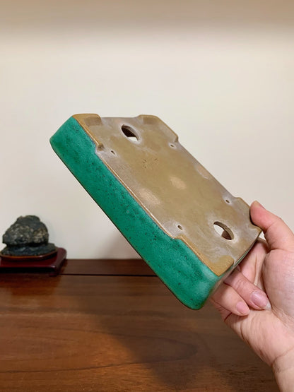 Cloth-Textured Glaze, Cut-Foot Rectangular Maple Tree Pot by Yamafusa