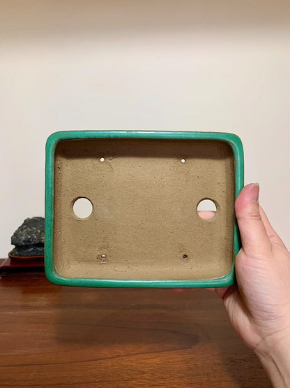 Cloth-Textured Glaze, Cut-Foot Rectangular Maple Tree Pot by Yamafusa