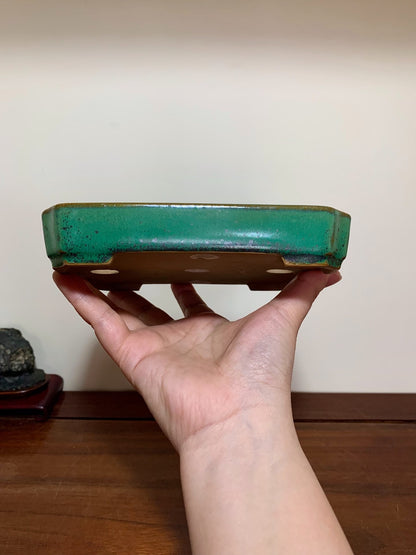 Cloth-Textured Glaze, Cut-Corner Rectangular Maple Tree Pot by Yamafusa
