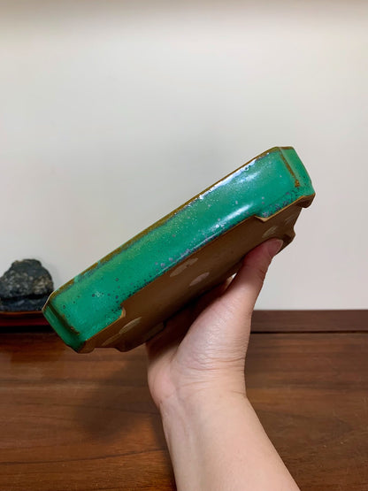 Cloth-Textured Glaze, Cut-Corner Rectangular Maple Tree Pot by Yamafusa