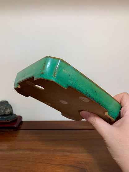 Cloth-Textured Glaze, Cut-Corner Rectangular Maple Tree Pot by Yamafusa