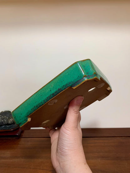 Cloth-Textured Glaze, Cut-Corner Rectangular Maple Tree Pot by Yamafusa
