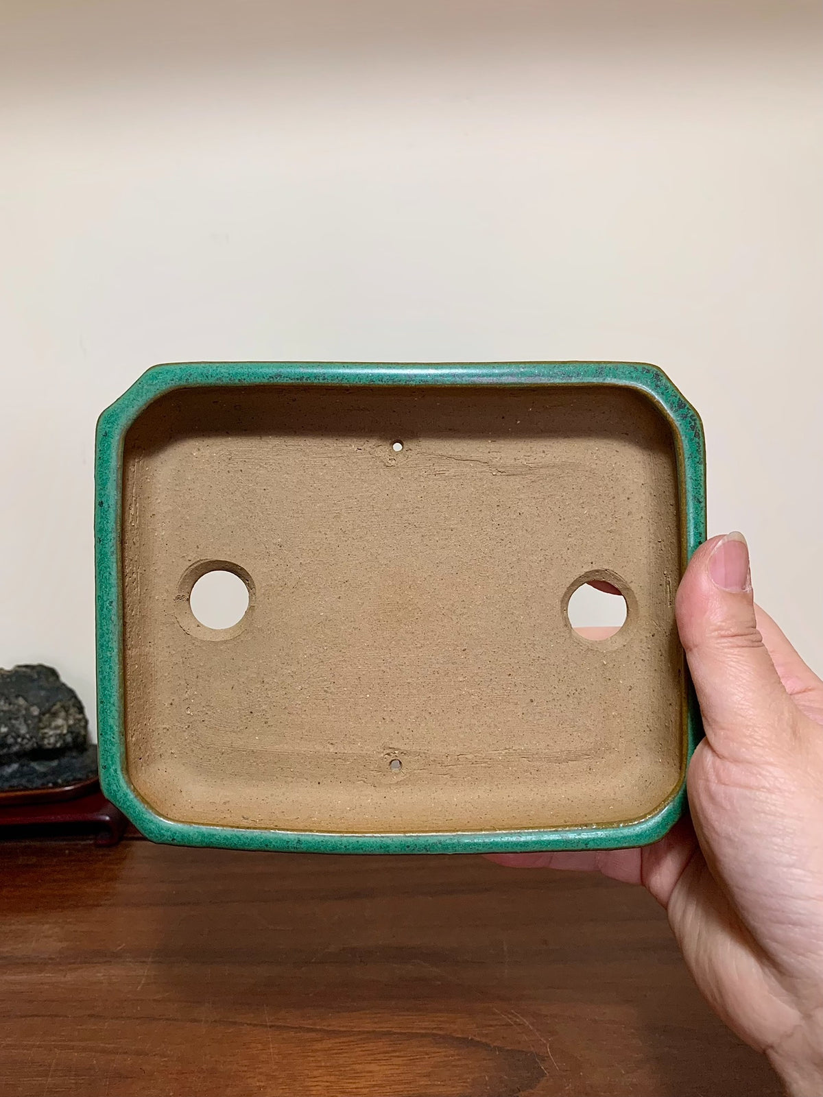 Cloth-Textured Glaze, Cut-Corner Rectangular Maple Tree Pot by Yamafusa