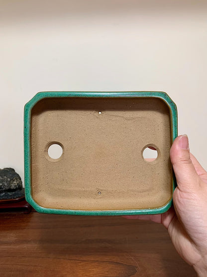 Cloth-Textured Glaze, Cut-Corner Rectangular Maple Tree Pot by Yamafusa