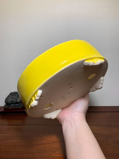 Yellow Glaze Cloud Feet Lower Band Oval Japanese Bonsai Pot by Yōzan