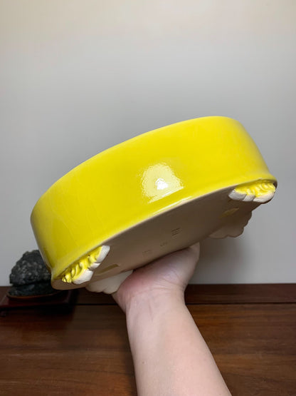 Yellow Glaze Cloud Feet Lower Band Oval Japanese Bonsai Pot by Yōzan