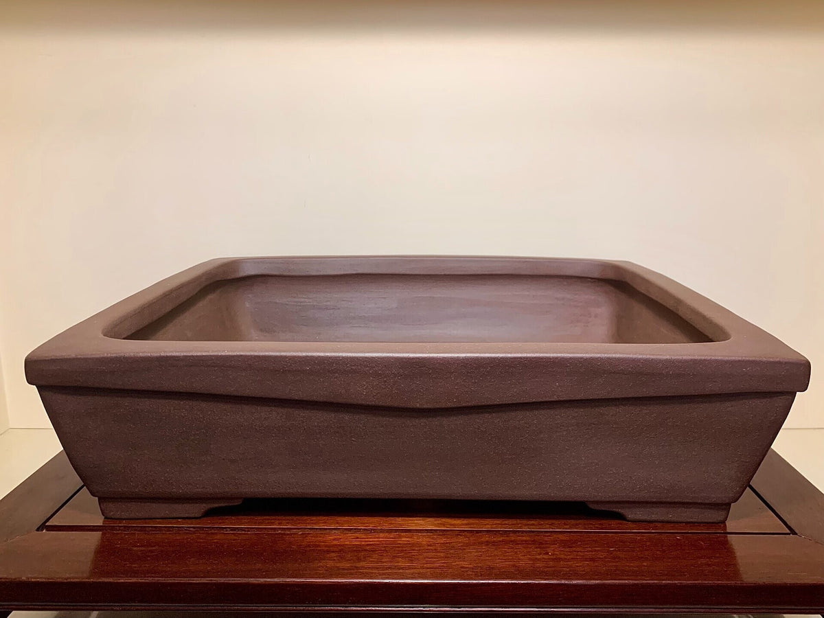 Dark brown rectangular ceramic pot with matte finish and slightly raised rim.