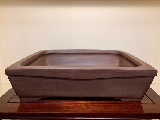 Dark brown rectangular ceramic pot with matte finish and slightly raised rim.