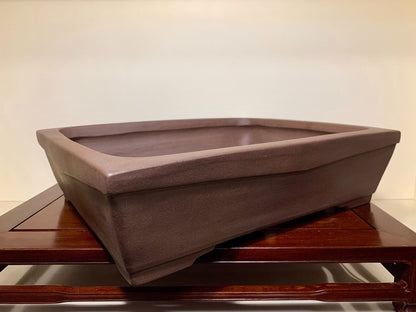 Purple Clay Rectangular Pot with Outer Rim and Sectioned Cut Feet Japan Flower Pot by Nakano Hiroshi