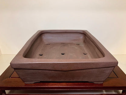 Purple Clay Rectangular Pot with Outer Rim and Sectioned Cut Feet Japan Flower Pot by Nakano Hiroshi