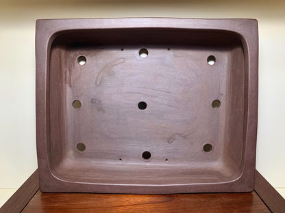 Purple Clay Rectangular Pot with Outer Rim and Sectioned Cut Feet Japan Flower Pot by Nakano Hiroshi