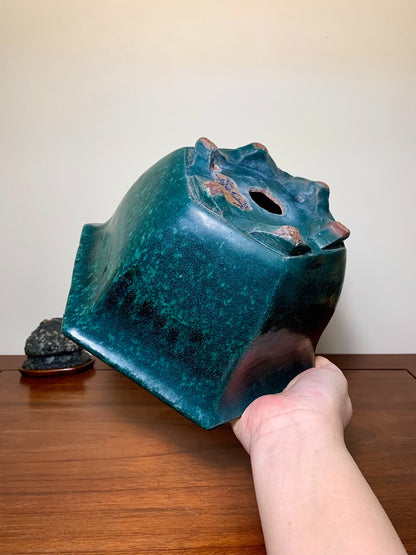 Green Glaze Kiln-Transmuted Hexagonal Large Conical Japanese Pot by Shuufu