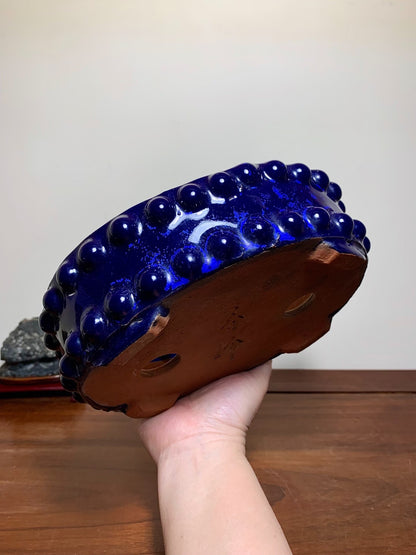 Ruri Blue Glaze Double-Studded Oval Japanese Bonsai Pot by Shuufu