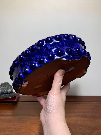 Ruri Blue Glaze Double-Studded Oval Japanese Bonsai Pot by Shuufu