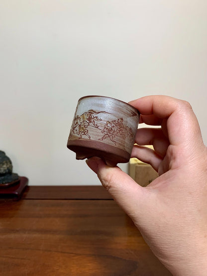 Asai Chasen Incised Small Cylindrical Pot Japanese Bonsai Pot