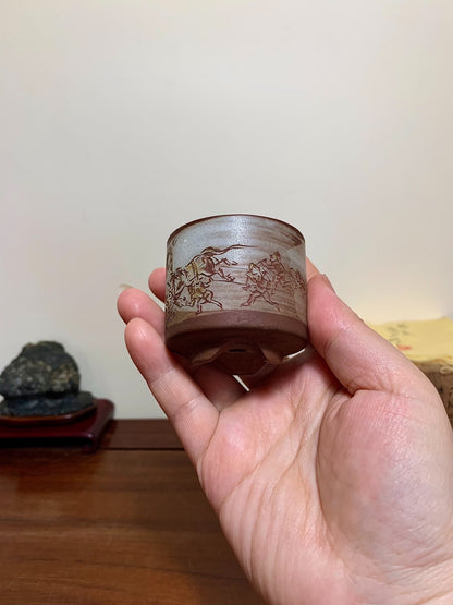 Asai Chasen Incised Small Cylindrical Pot Japanese Bonsai Pot