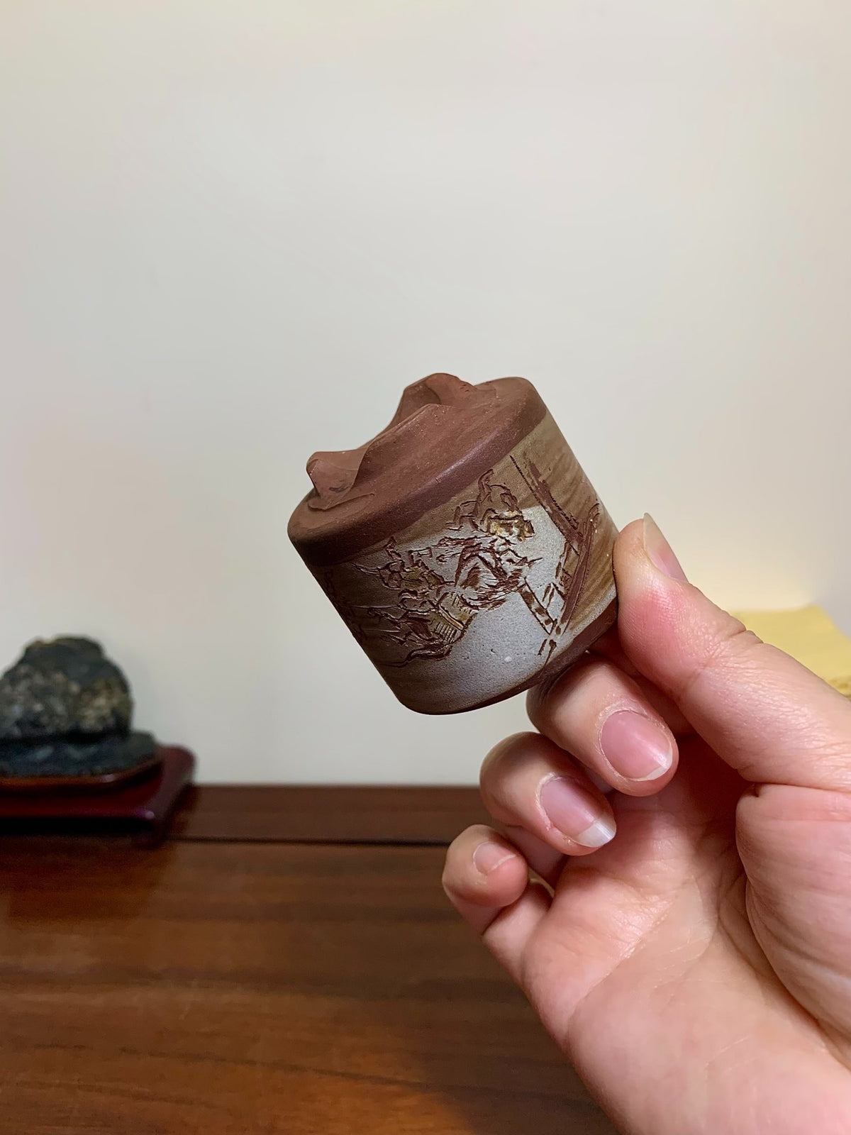 Asai Chasen Incised Small Cylindrical Pot Japanese Bonsai Pot