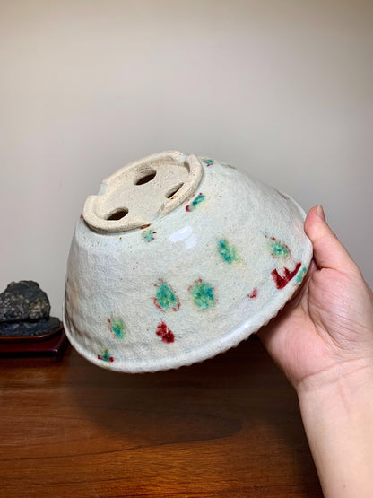 Echizen Bunsan Kiln-Transmuted Rope-Rimmed Conical Japanese Flower Pot