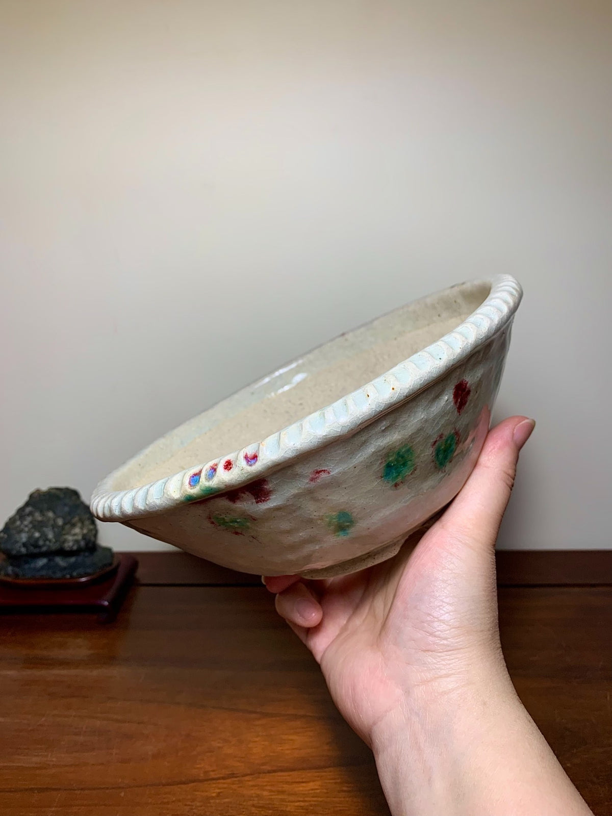 Echizen Bunsan Kiln-Transmuted Rope-Rimmed Conical Japanese Flower Pot