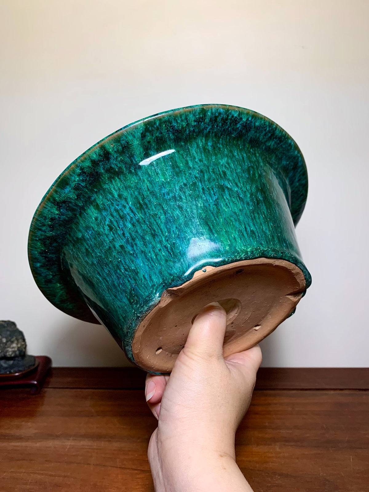 Green Glaze Kiln-Transmuted Large Conical Japanese Pot by Shuufu