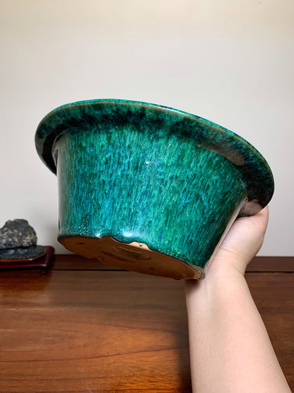 Green Glaze Kiln-Transmuted Large Conical Japanese Pot by Shuufu