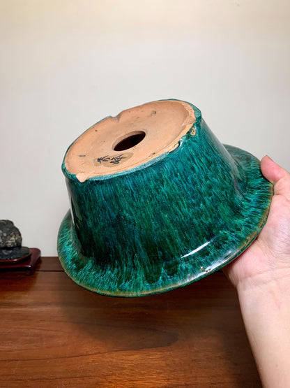 Green Glaze Kiln-Transmuted Large Conical Japanese Pot by Shuufu