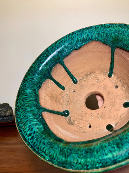 Green Glaze Kiln-Transmuted Large Conical Japanese Pot by Shuufu