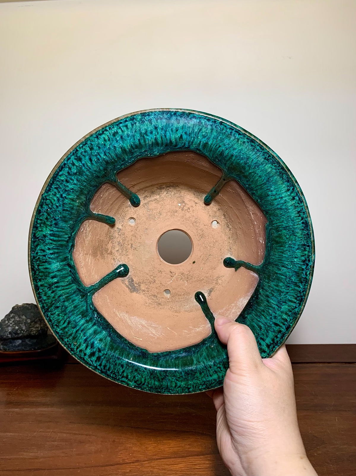 Green Glaze Kiln-Transmuted Large Conical Japanese Pot by Shuufu