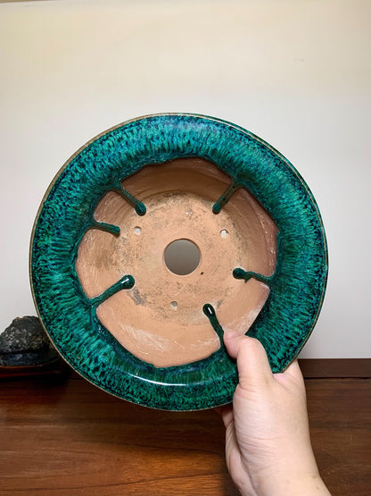 Green Glaze Kiln-Transmuted Large Conical Japanese Pot by Shuufu