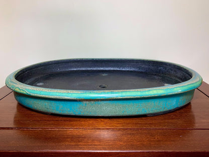 Sen Dai Kōyō Cloth-Textured Glaze Outer Rim Oval Japanese Flower Pot
