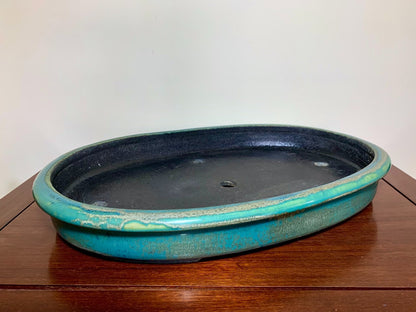 Sen Dai Kōyō Cloth-Textured Glaze Outer Rim Oval Japanese Flower Pot