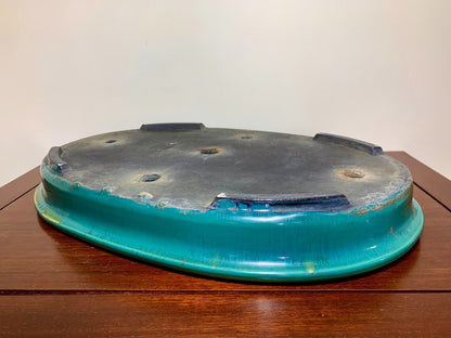 Sen Dai Kōyō Cloth-Textured Glaze Outer Rim Oval Japanese Flower Pot