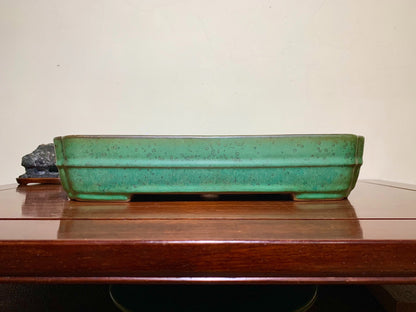 Cloth-Textured Glaze, Middle Band, Corner-Inset Rectangular, Japanese Flower Pot by Yamafusa