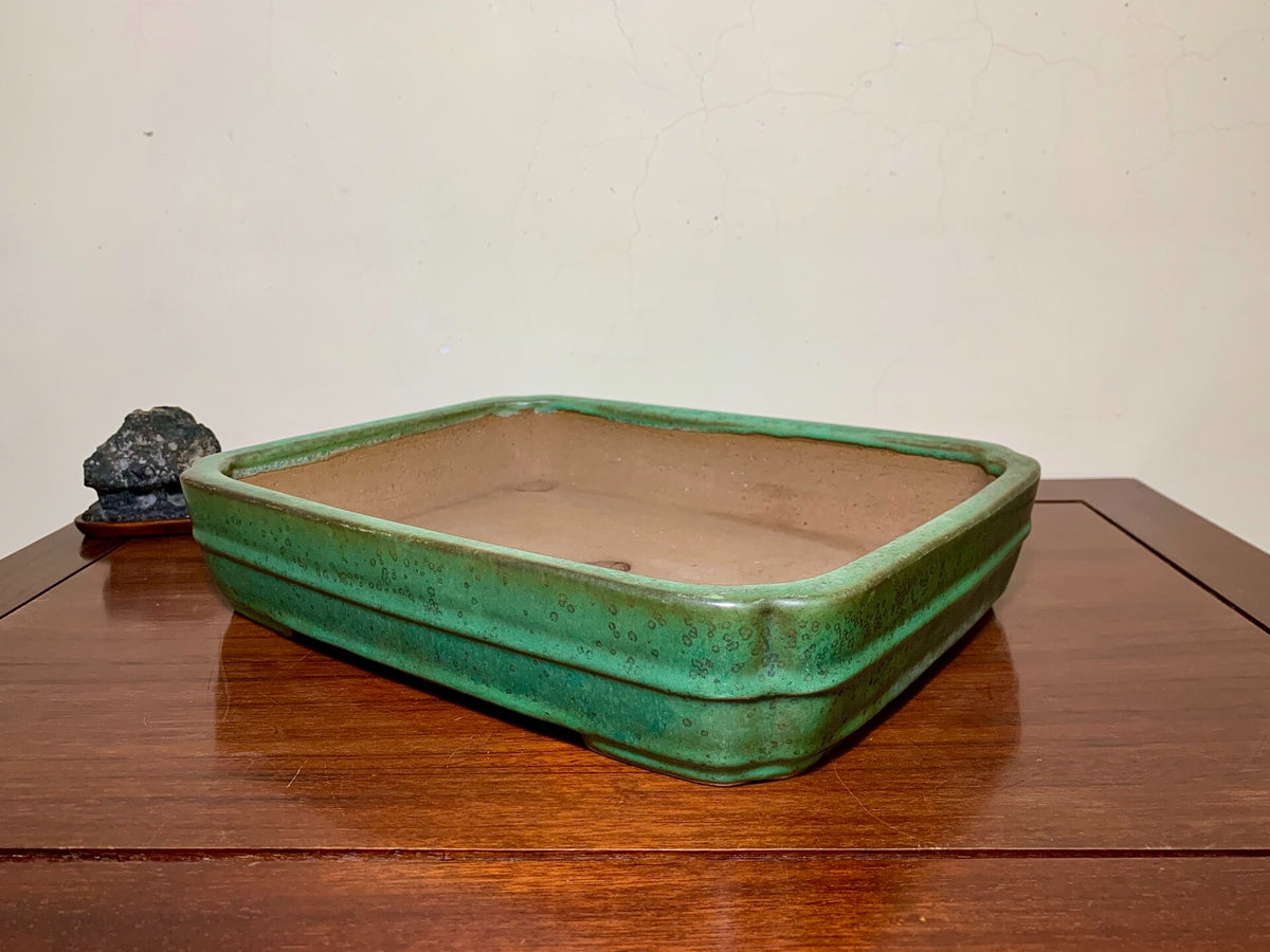 Cloth-Textured Glaze, Middle Band, Corner-Inset Rectangular, Japanese Flower Pot by Yamafusa