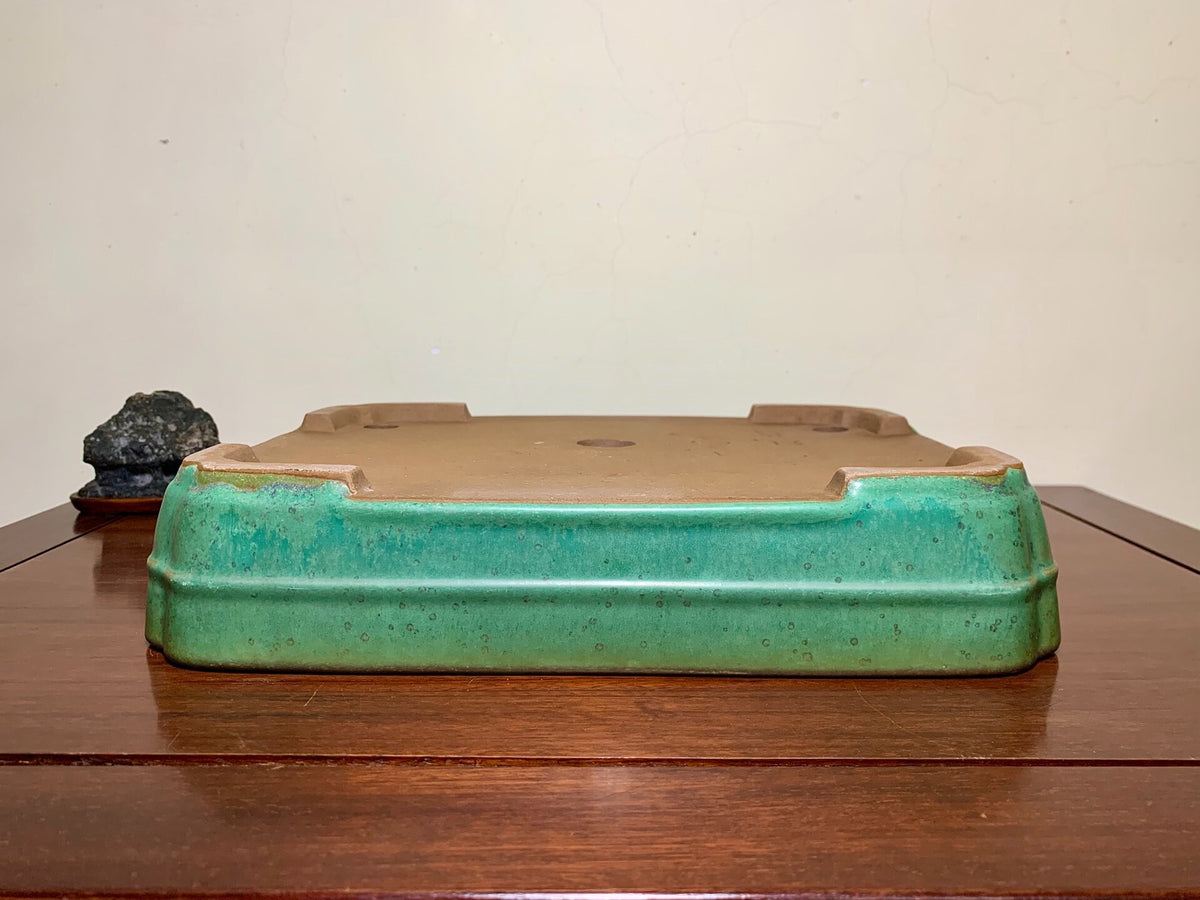 Cloth-Textured Glaze, Middle Band, Corner-Inset Rectangular, Japanese Flower Pot by Yamafusa
