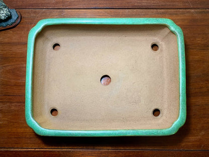Cloth-Textured Glaze, Middle Band, Corner-Inset Rectangular, Japanese Flower Pot by Yamafusa