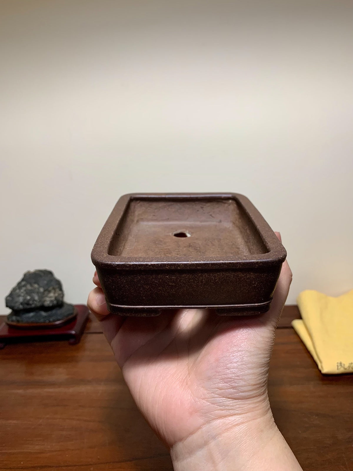 Shinko Ryūen Nashiji Outer Rim Lower Band Cut Feet Rectangular Japanese Flower Pot