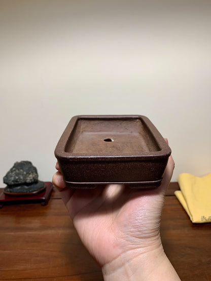 Shinko Ryūen Nashiji Outer Rim Lower Band Cut Feet Rectangular Japanese Flower Pot