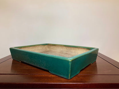 Sendo Kōyō Cloth-Textured Glaze Cut-Foot Rectangular Japanese Flower Pot