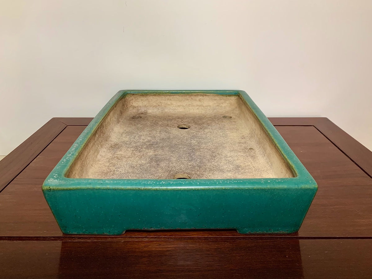 Sendo Kōyō Cloth-Textured Glaze Cut-Foot Rectangular Japanese Flower Pot