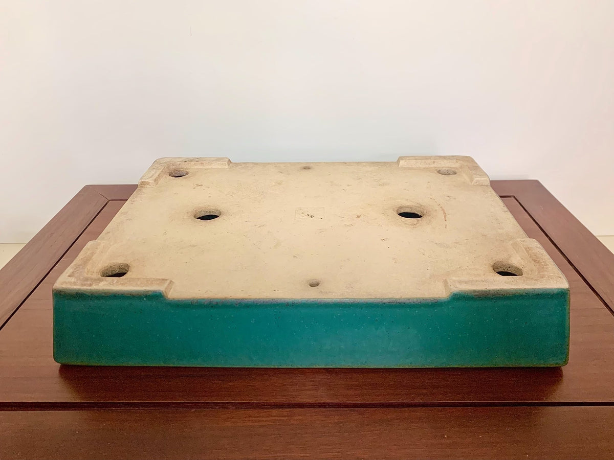 Sendo Kōyō Cloth-Textured Glaze Cut-Foot Rectangular Japanese Flower Pot